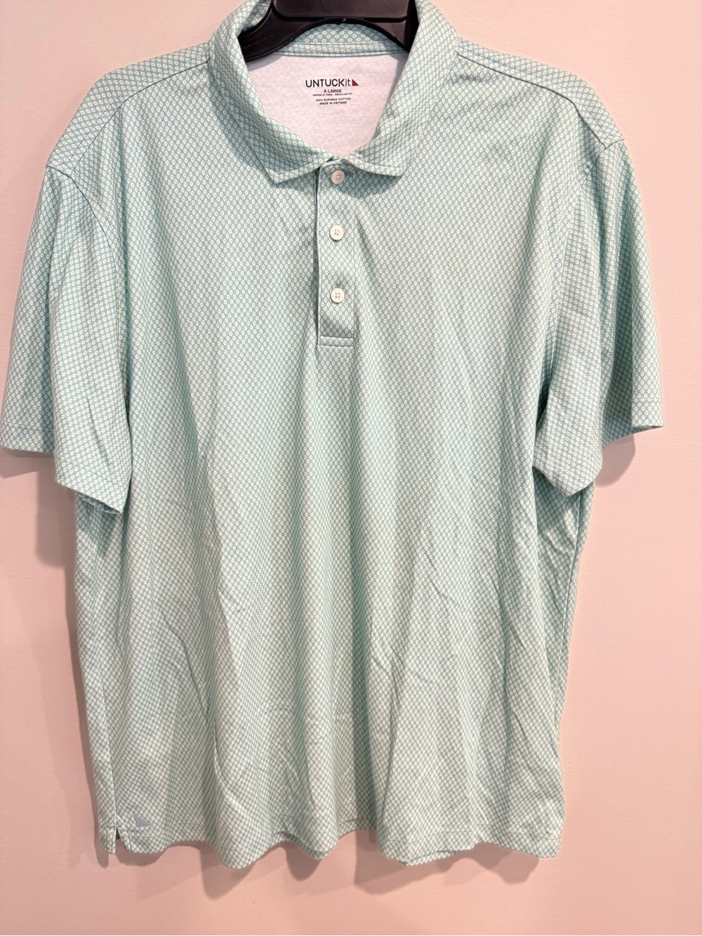 UNTUCKit Men's XL Mint Green Micro-Pattern Polo Preppy Office Casual Lightweight